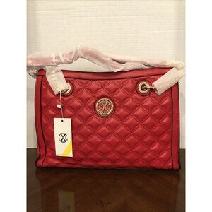 Christian Lacroix Luxe Quilted Metal Chain Strap Satchel In Red 13” x 9.5” x 4”